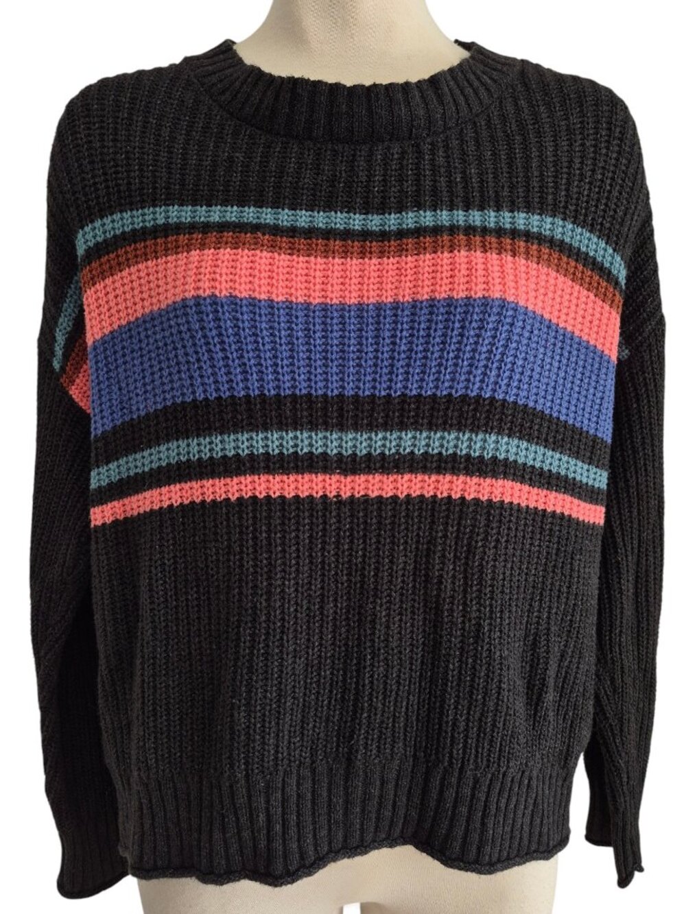 American Eagle Cotton Blend Striped Oversized High low Relaxed fit Sweater S